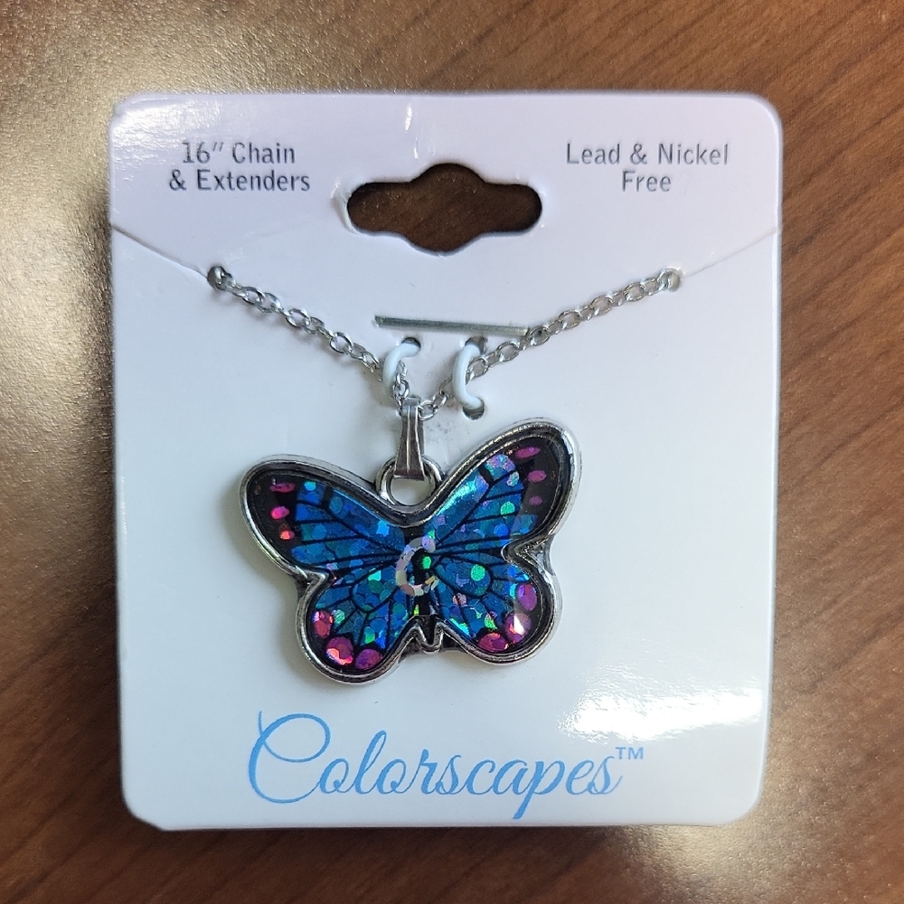 Butterfly Necklace for Kids - Blue and Pink